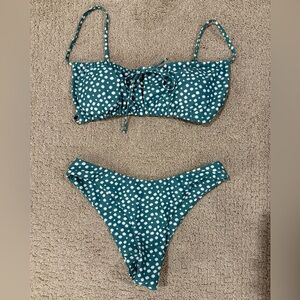 Zaful Green Bikini with White Floral Design, size M